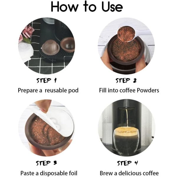 5 st återanvändbara Vertuo Pods påfyllningsbara kaffekapslar (brun 150 ml, 5) brown