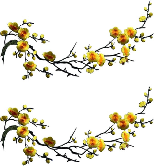 Blomme broderede lapper Håndværk Syning Reparation Dekorationer 2 Stykker (Gul) Yellow