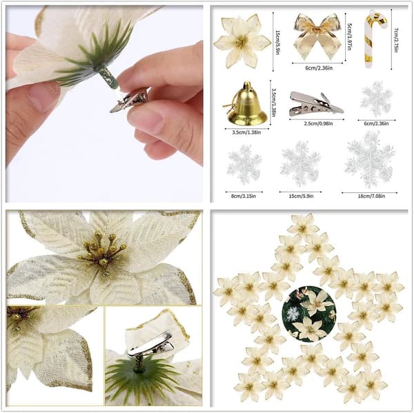 120 julblommor set julgransdekoration hänge dekoration simulerad blomma silver