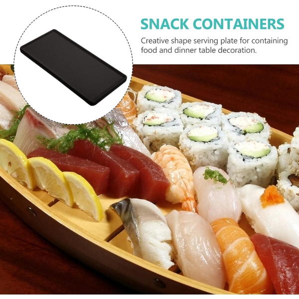 Serveringsbricka för keramisk sushi Svart rektangulär porslinsserveringsfat Festserveringsfat
