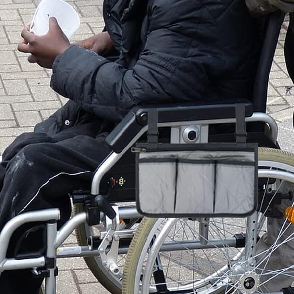 Oppbevaringsveske for rullestol, rullestolveske for armlener, rullestolveske i ikke-vevd stoff (grå) Grey