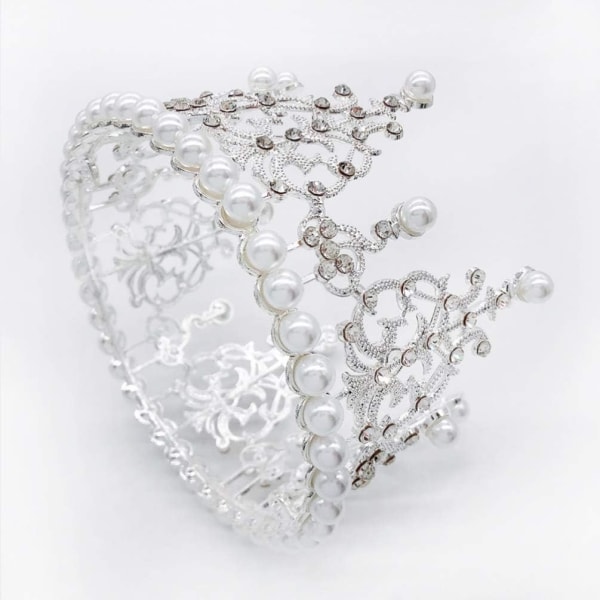 Hel rund tårta krona mini krona prydnader pärl tårt dekor barn tiara pannband (silver)