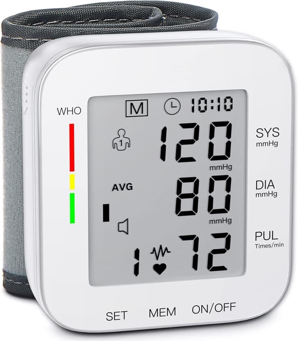 Blodtrycksmätare handledsblodtrycksmätare stor LCD-display justerbar handledsmanchett