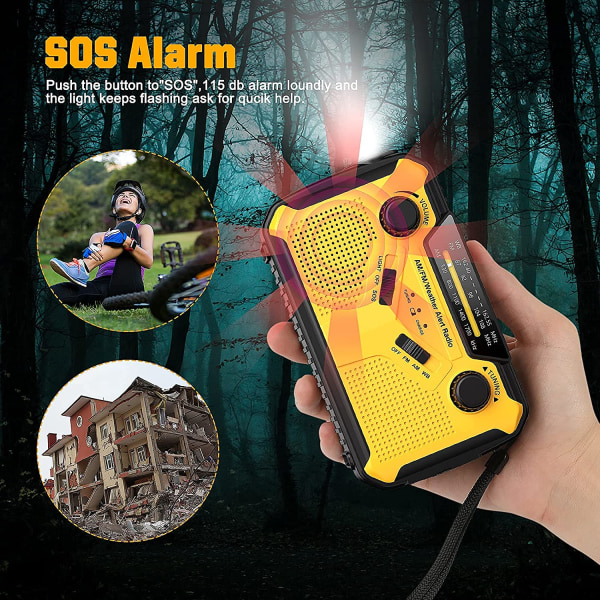 Emergency Hand Crank Radio, Portable Solar, AM/FM NOAA Weather Radio med LED-ficklampa