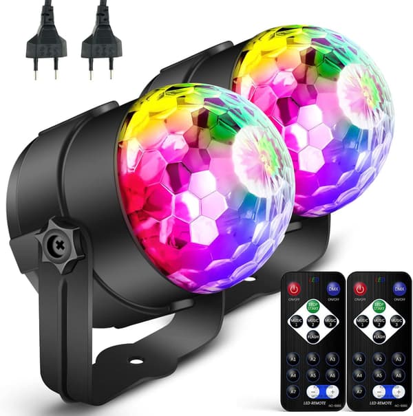 LED scenelys 2 stk fargerik+fjernkontroll+lydkontroll+scenelys europeisk standard (EU standardplugg)