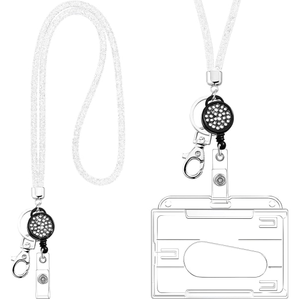 Korthållare med nyckelring Crystal Lanyard Halsband Badge Hållare (Vit) white