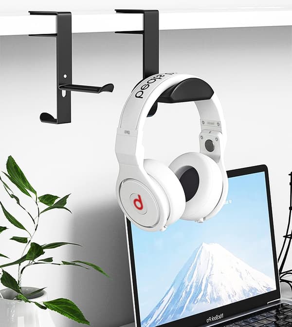 Hovedtelefonholder i metal til fastspænding, gaming headsetkrog under skrivebord (sort) Black