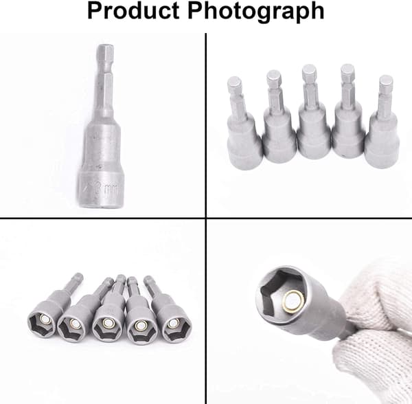 10 stk. magnetisk sekskantmuttertrekker 6-19 mm sekskantskaft mutterjusterer 1/4\" magnetisk bit