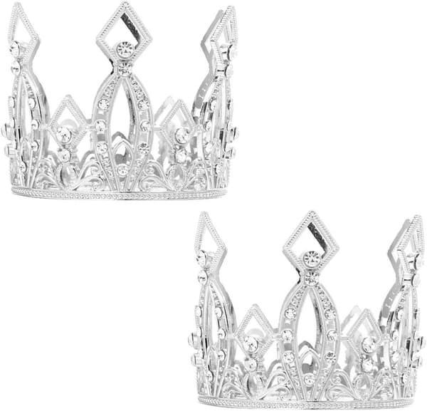 Krone Kaketopp til Bursdager Bryllup Prinsesse-tema Kaker Dekorasjoner til Babyshower (Sølv) 2 stk silver