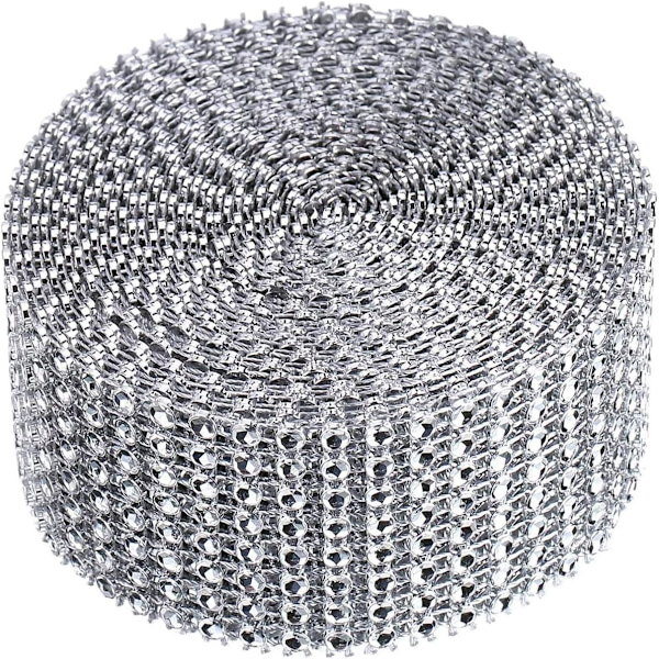 4 cm 8-radig 5 meter akryldiamantband för bröllopstårtor, födelsedagsdekorationer, - silver