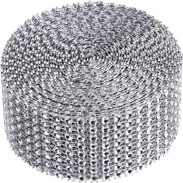 4 cm 8-rads 5 Yard Akryl Diamantbånd for Bryllupskaker, Bursdagsdekorasjoner, - Sølv