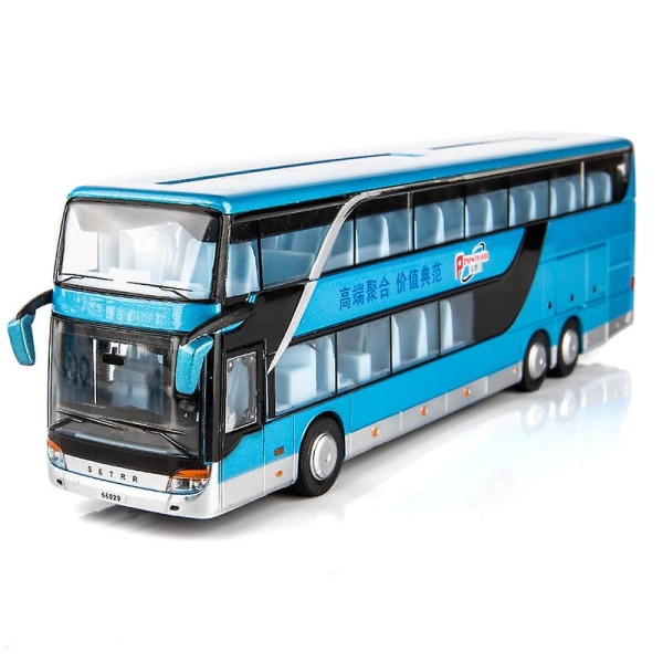 Barnens mini dubbeldäckarbuss modell leksak med ljus och musik (blå) Blue