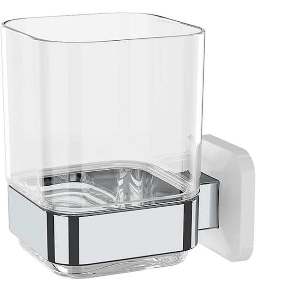 Väggmonterad mugg och tandborsthållare, ingen borrning krävs, vit+krom White+Chrome