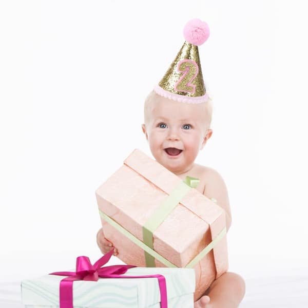 Bursdagshatt for barn, hodeplagg, 2-årsbursdagsfestutstyr (rosa)