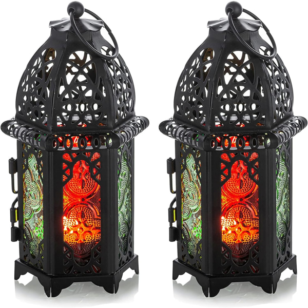 Ljuslykta i marockansk stil, 2 delar - liten värmeljushållare med paneler (svart) Black