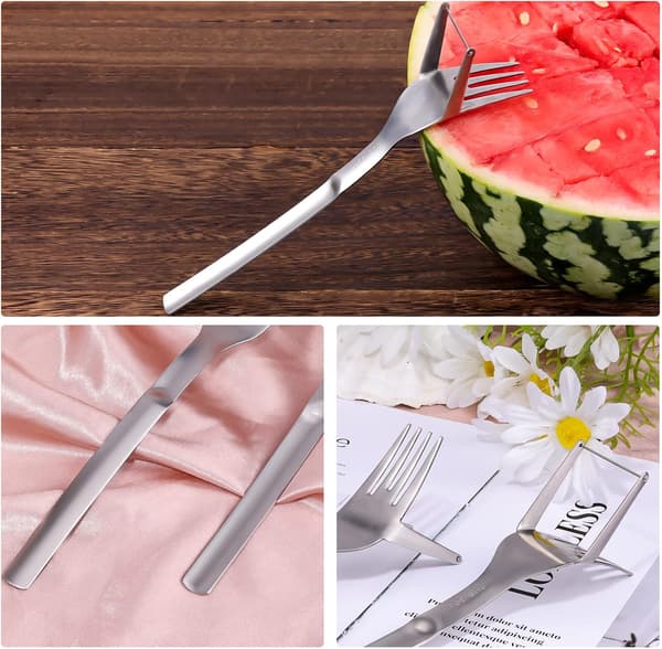 Vannmelonkuttergaffel, 2-i-1 Vannmelongaffelkutter Sandia-kutter Fruktgaffelkutter i rustfritt stål