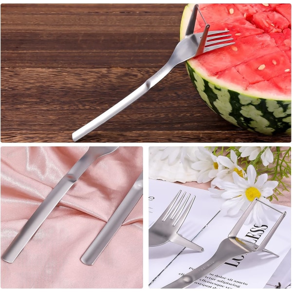 Vattenmelon Slicer Gaffel, 2-i-1 Vattenmelon Gaffel Slicer Sandia Cutter Rostfritt Stål Frukt Gaffel Cutter