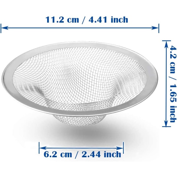 2 st Heavy Duty rostfritt stål Slop Basket Filter Trap, 4,41" Top / 2,44" Mesh Metall Sink Sil 11cm