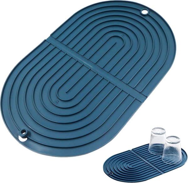 Diskställningsmatta Värmebeständig och halkfri torkmatta för diskar - Diskställ Blå (1-pack)