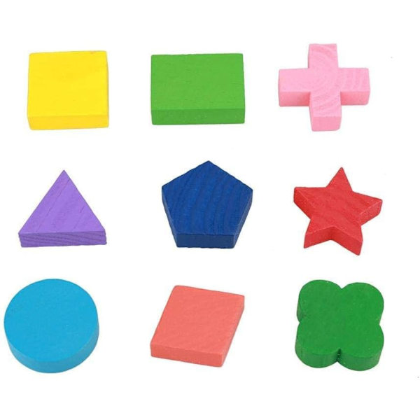 Pedagogisk träleksak, barn geometrisk form blockbyggnad tidig inlärningspussel (stil 1) color 1