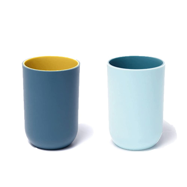 Enkel tvåfärgad tandborste mugg, hushålls handtagslös tandborste mugg (ljusblå och mörkblå)