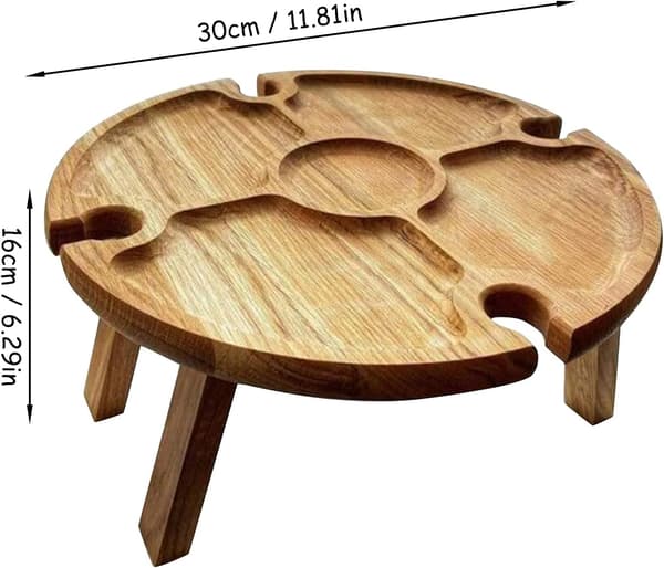 Bärbar utomhusvinbord, picknickbord runt trä bärbart (30x16cm)