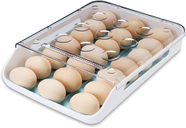 Stabelbart selv-rullende eggeholder, sklisikker eggebrett, matbeholder for 21 egg (blå) Blue