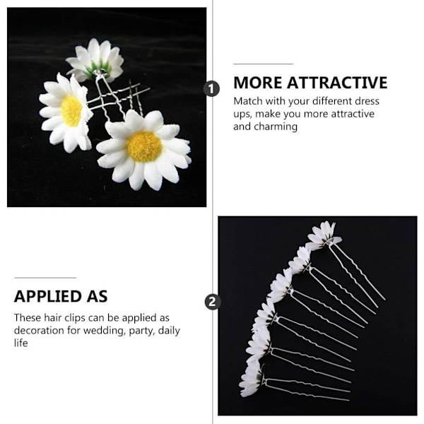 Daisy U-formade hårnålar, 12 st Daisy Flower hårklämmor U-formade hårpinnar Strand