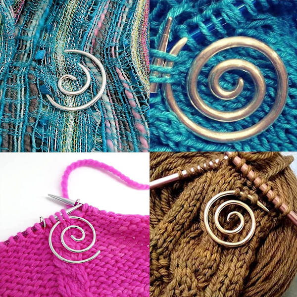 4 st spiralformade stickningsnålar, handgjorda stickningsverktyg i rostfritt stål, cirkelformade böjda nålar (silver + guld)