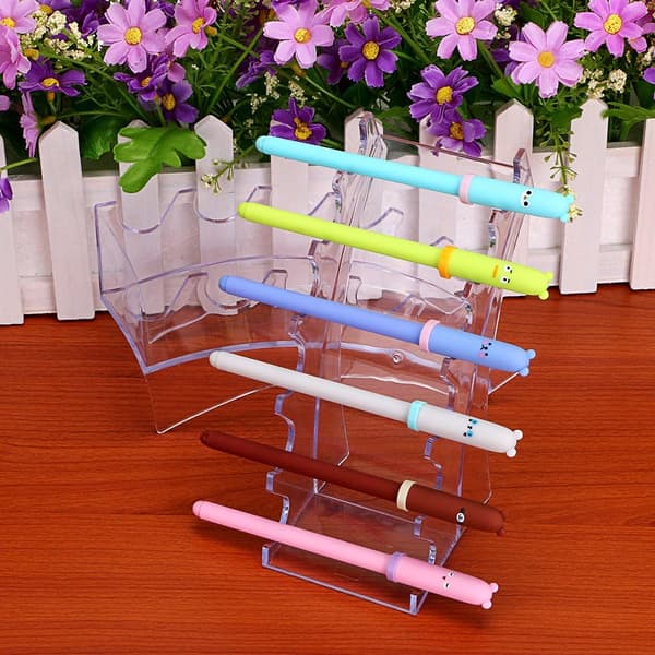 Akryl Penneholder Makeup Børste Organizer 6-rums Display Stand (5 Styk)