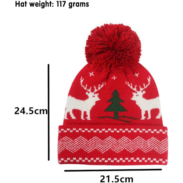 Jul stickad dam vinter varm mössa handskar ren halsduk set Red