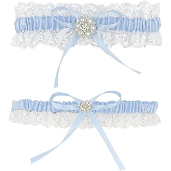 Blå spets strumpebandsbälte Set, bröllop strumpebandspresent till bruden - något blått