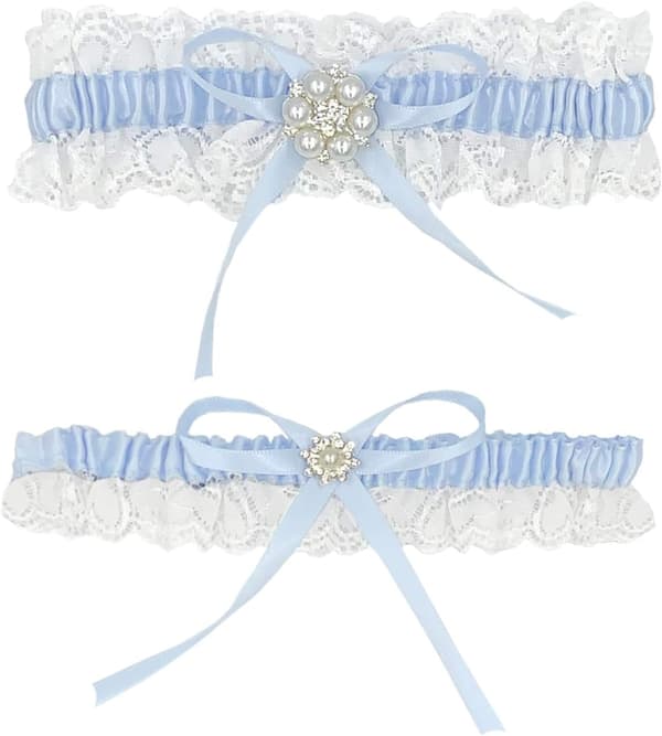 Blått blonde strømpebåndsett, brudebryllupsstrømpebåndsgave til bruden - Something Blue