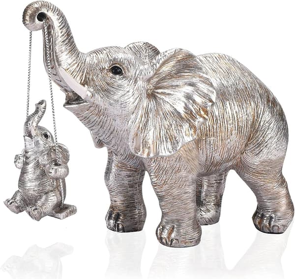 Elefantstatue, Elefantdekoration, Mor gave, Moderne til interiør, Stue, Kontor - Sølv Silver