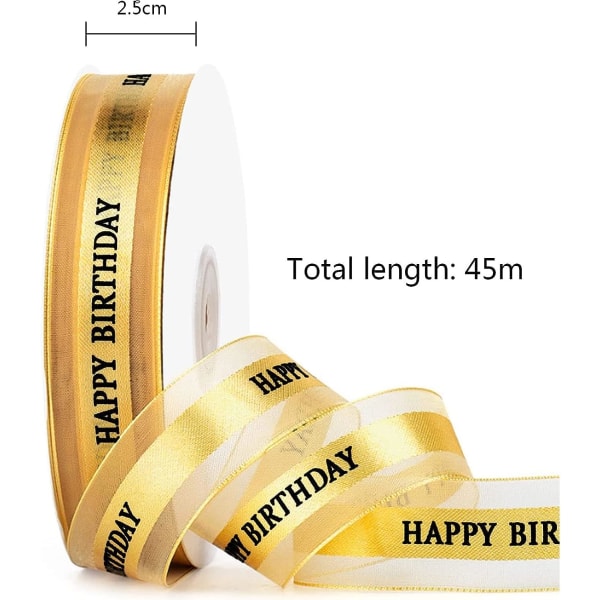 2,5 cm bred Grattis på födelsedagsbandet tårta presentpaket 45 meter blomdekorationstillbehör
