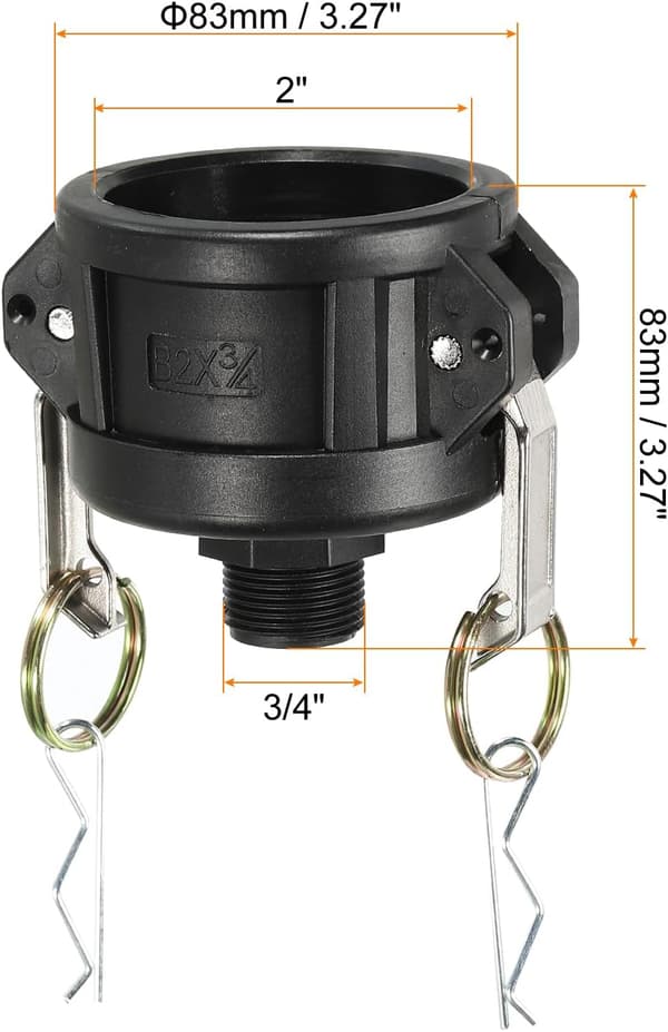 IBC Tote Adapter 2\" Cam Lock til 3/4\" udvendigt gevind, 275-330 Gallon Afløbsadapter Fitting til Tank Have