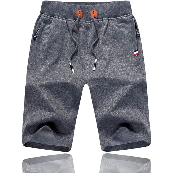 Herrshorts i stickat tyg, sommarsportshorts, fem shorts med dragkedjefickor (mörkgrå) M Grey m