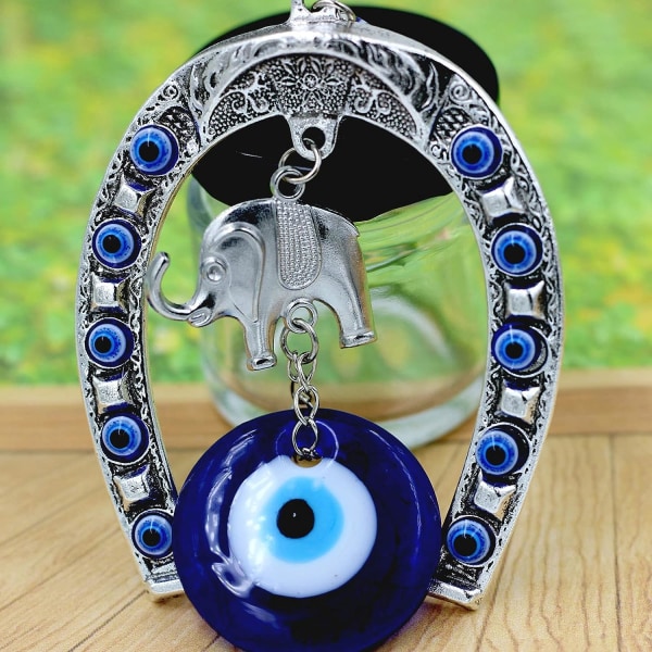 Elephant Blue Eye Horseshoe Amulet Nazar Bead Lycka till Välsignelse Skyddsberlocker för hembil
