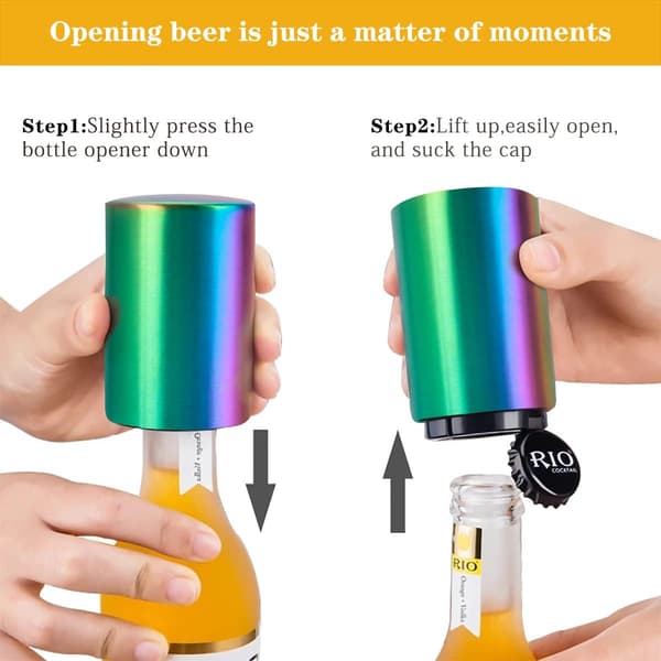 2-pak ølflaskeåbner, magnetisk flaskeåbner, push-down flaskeåbner Colourful