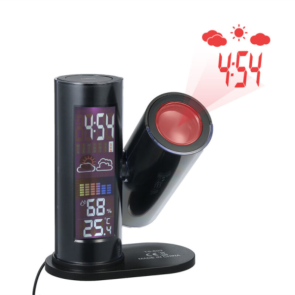 LED-väckarklocka med projektion, digital klocka med LCD-skärm, digital projektionsklocka med dubbla alarm, snooze-funktion, inomhus termometer