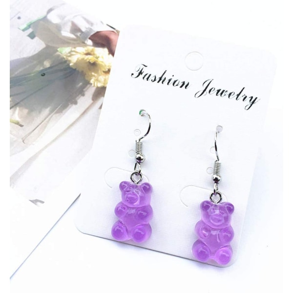 1 par Mini Gummy Bear örhängen Söt tecknad design Kvinnliga öronkrokar dinglar（lila） Purple
