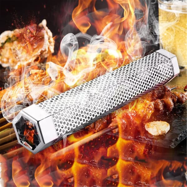 Pille Røgrør, 12'' Rustfrit Stål BBQ Træflis Røgboks, Grill Røger Metal Udendørs Madlavning (stil 1)