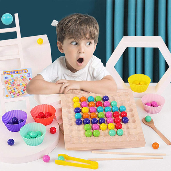 Trä regnbåge boll eliminering spel, Montessori leksak från 2 3 4 år, barn vuxna interaktion pussel set