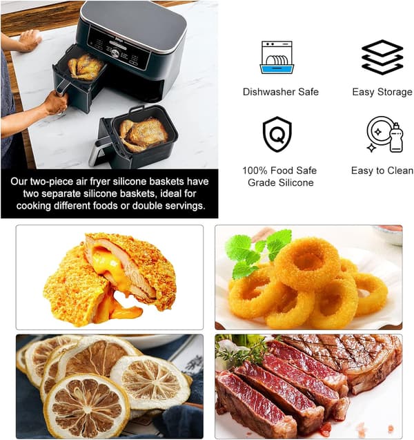 5 stk. silikone airfryer-indsats til tilbehør til dobbelt airfryer - sort black