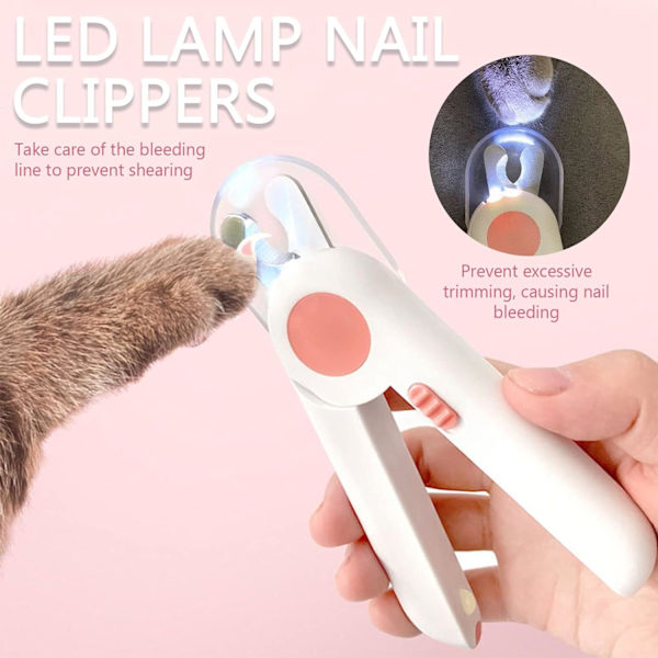Klosax för hund och katt, nagelklippare med säkerhetsskydd och LED-lampor i rostfritt stål (rosa) pink