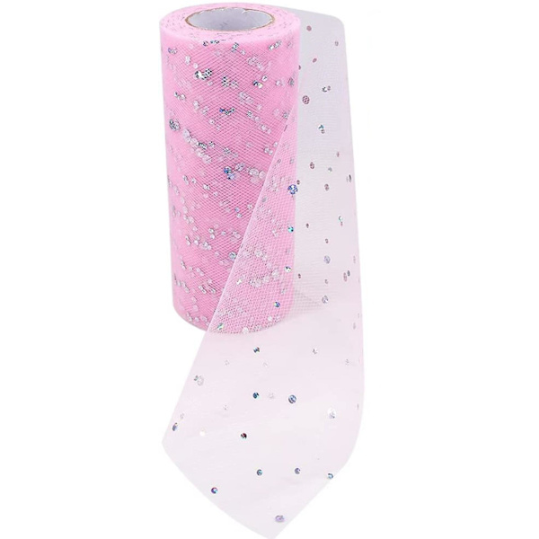 Paljett tyll nät rulle 6\" x 10 Yard DIY kläder tyg tillbehör (rosa) Pink