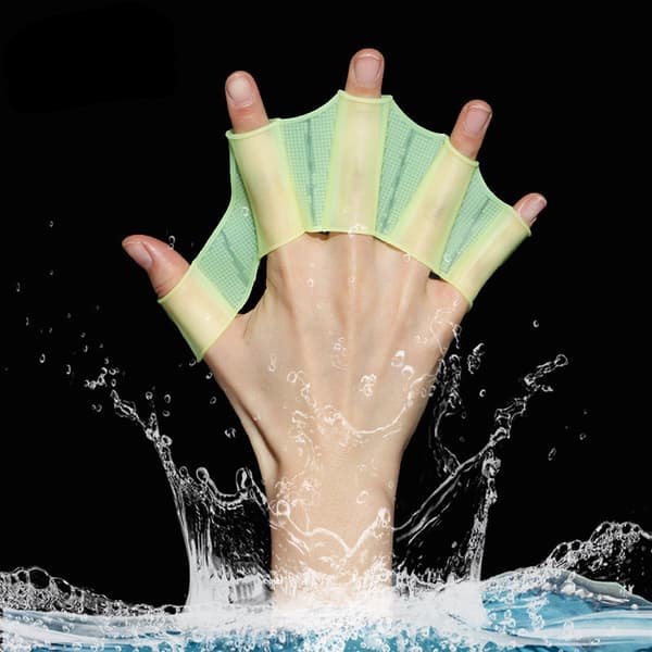 1 par simhandskar i silikon Finger Frog Typ Webbed Vattenträning Liten green S
