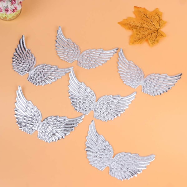 3D-vingar lappkläder dekal 13,5 cm DIY-hantverksdekoration (silver) 12 stycken Silver