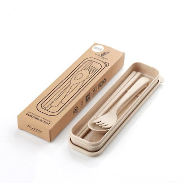 Bärbar bestick för resor, picknick, camping eller daglig användning (beige) 3-delars set beige