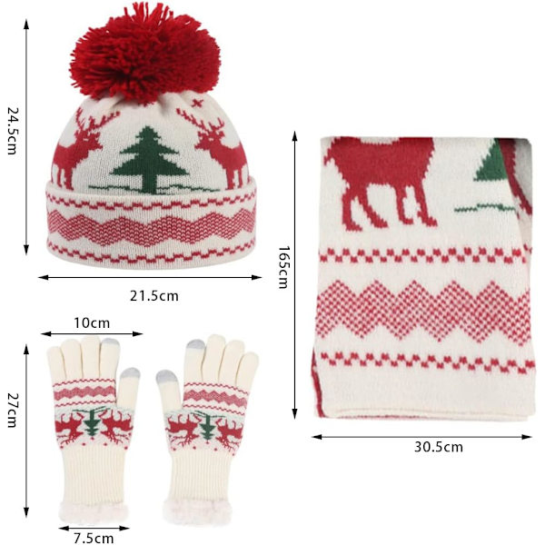 Jul stickad dam vinter varm mössa handskar ren halsduk set Beige